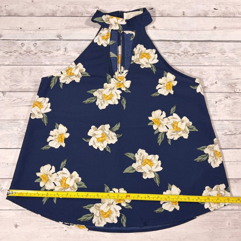 Sweet Wanderer Navy Blue Floral Halter Keyhole Top SJ4028 Small - Picture 11 of 14